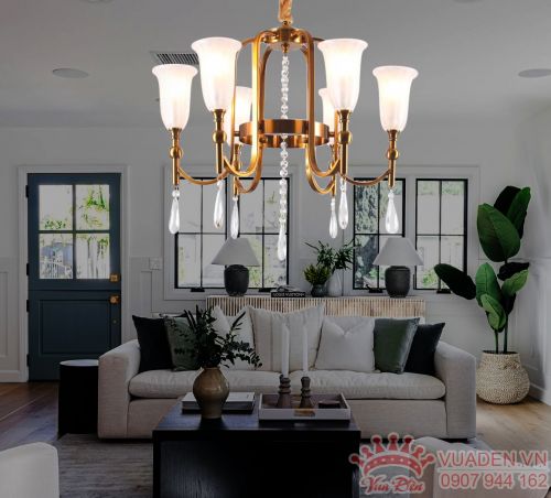 Đèn chùm cổ điển chao thủy tinh