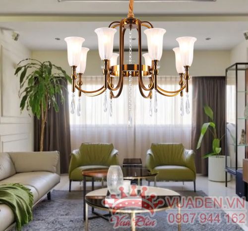 Đèn chùm cổ điển thiết kế chao đèn thủy tinh trắng trang nhã