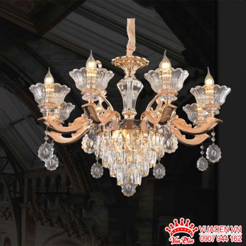 Đèn chùm cổ điển thiết kế pha lê hình bông hoa đơn giản