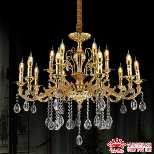 Đèn chùm pha lê nến thiết kế màu đồng đẹp mắt