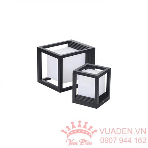 Đèn trụ cổng thiết kế hình vuông màu đen đơn giản